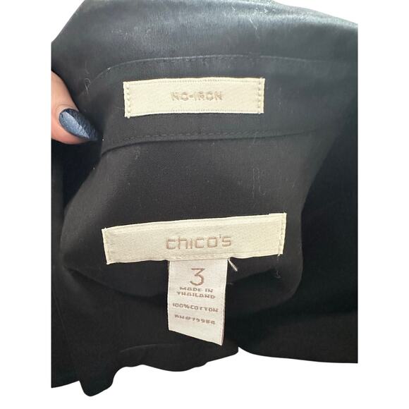 Chico’ Stretch No-iron Black Top with Collar & Covered Buttons - Size 3 - Picture 5 of 7